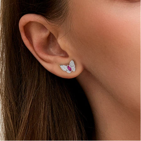 Butterfly Dream Series Pigeon Blood Ruby Flexible Butterfly Earrings