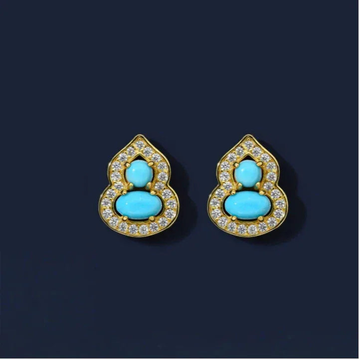 Blessing Gourd Turquoise Earrings S925 Silver - OOAKB