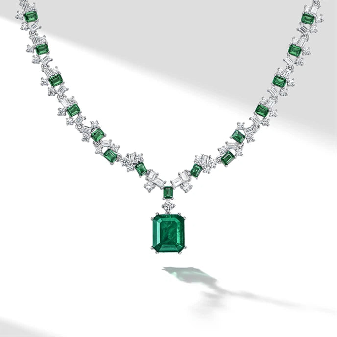 Emerald Full-Diamond Court Style Necklace Women's Style S925 Silver