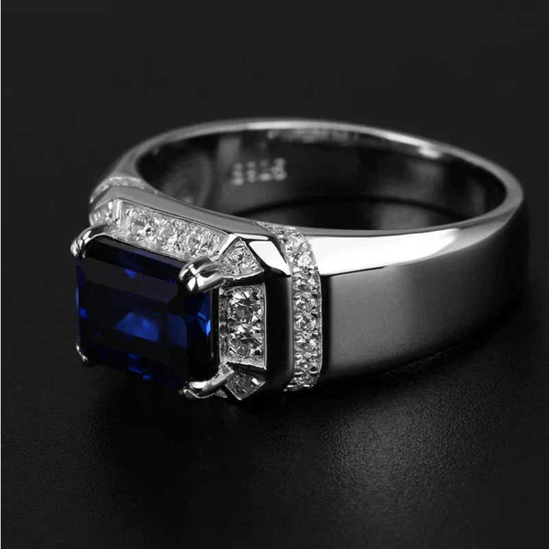 Silver Plated Gold Sapphire Men's Single Ring 3.15ct - OOAKB