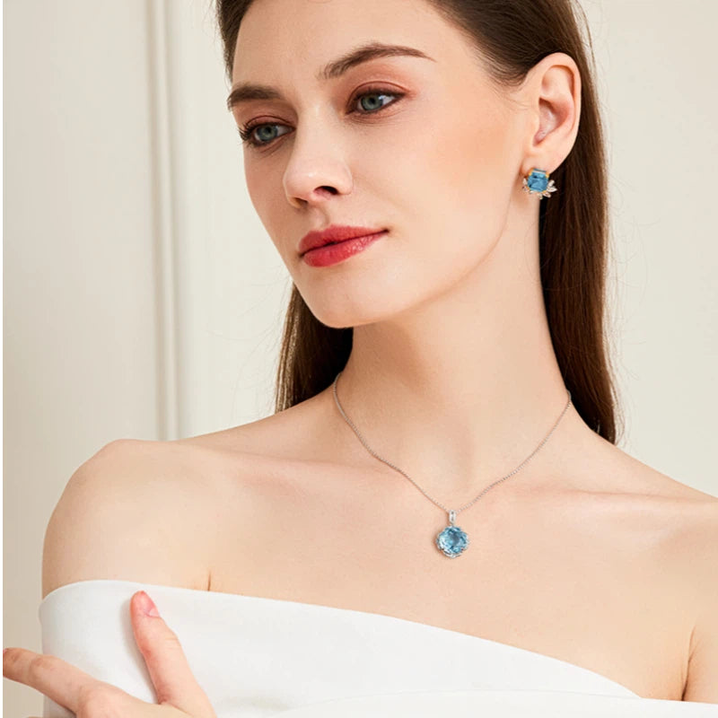 Rose-Cut Natural Topaz Necklace S925 Silver Women's Style