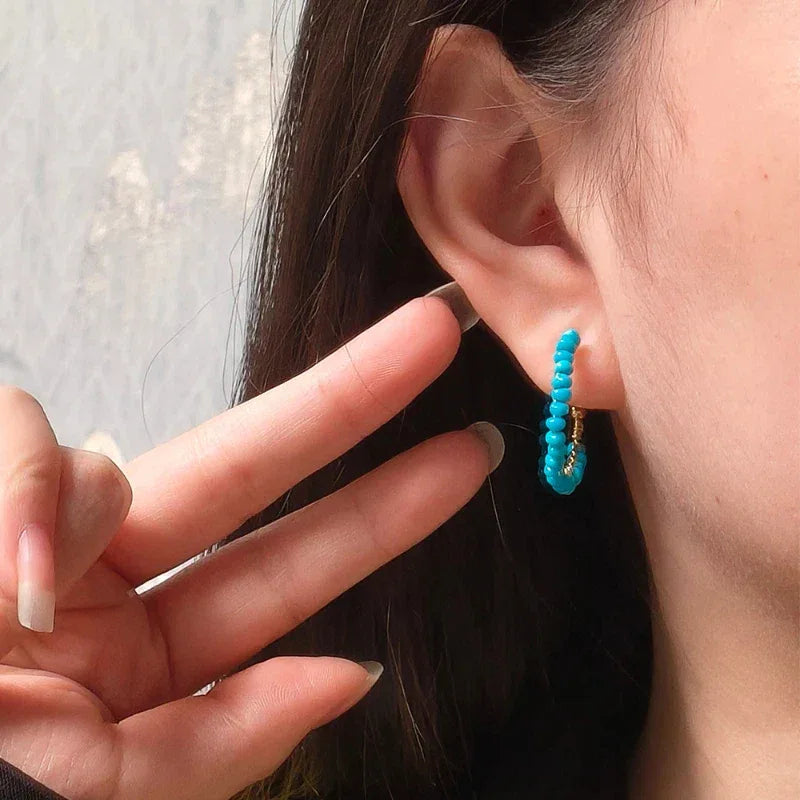 American Turquoise Seed Material C-Shape Earrings - OOAKB