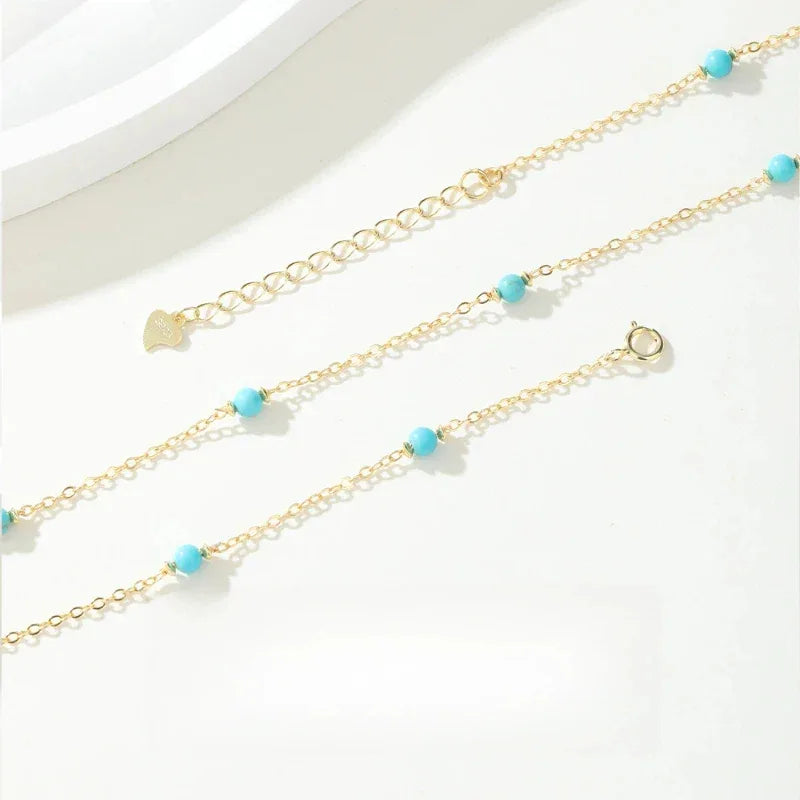 Turquoise Round Bead Starry Sky S925 Silver Necklace - OOAKB