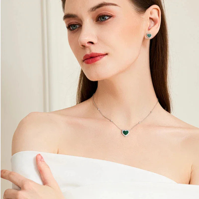 Heart-shaped Malachite Necklace S925 Silver - OOAKB