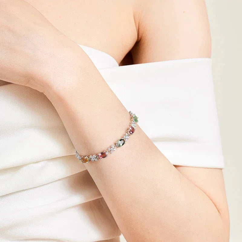 Natural Tourmaline Rainbow Bracelet for Women S925 Silver - OOAKB