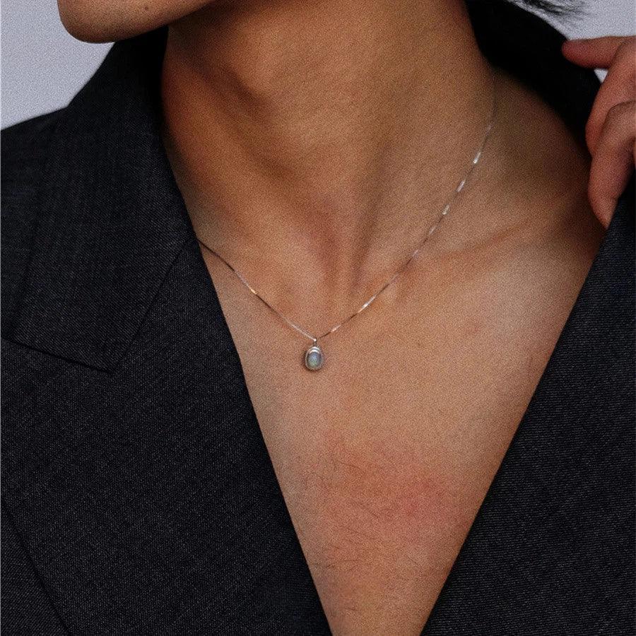 S925 Silver Opal Pendant Necklace Unisex - OOAKB
