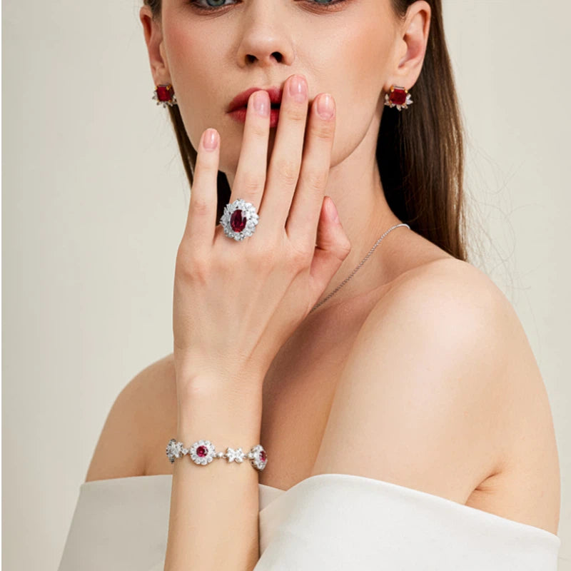 Butterfly Dance Red Crystal S925 Silver Ruby Full Diamond Bracelet Women's Style