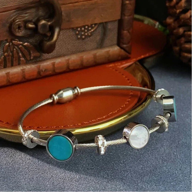 Turquoise Mother of Pearl S925 Silver Bracelet - OOAKB
