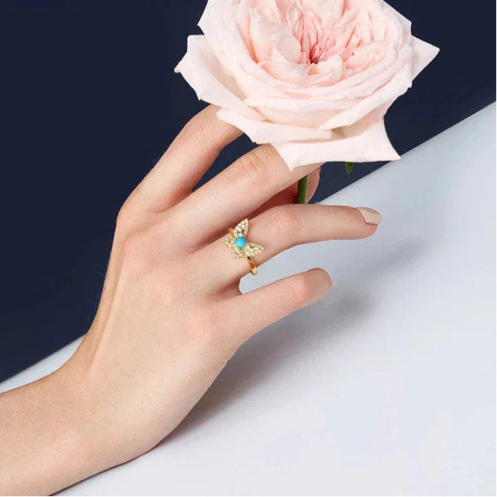Lucky Butterfly Natural Turquoise Butterfly Vintage Ring - OOAKB