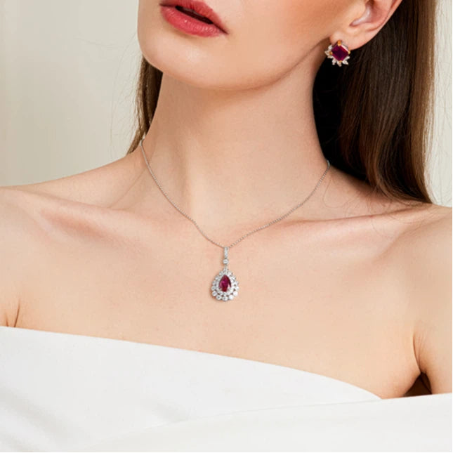 Starlight Series Ruby Teardrop Necklace Women's Style S925 Silver