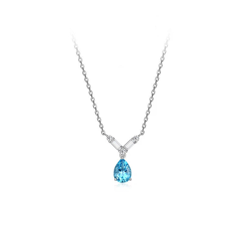 Topaz S925 Rhodium Plated Teardrop Necklace