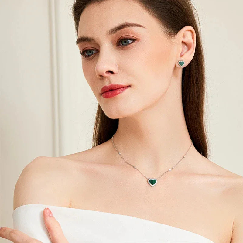 Malachite Heart Collar Necklace S925 Silver - OOAKB