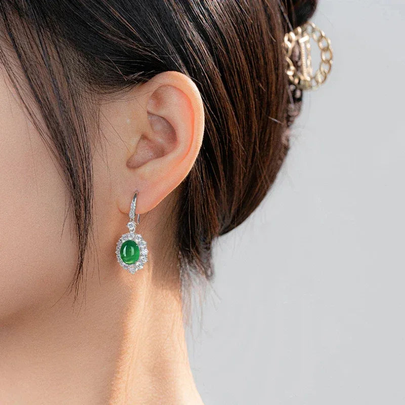 Chrysoprase Earrings S925 Silver Women's Style - OOAKB