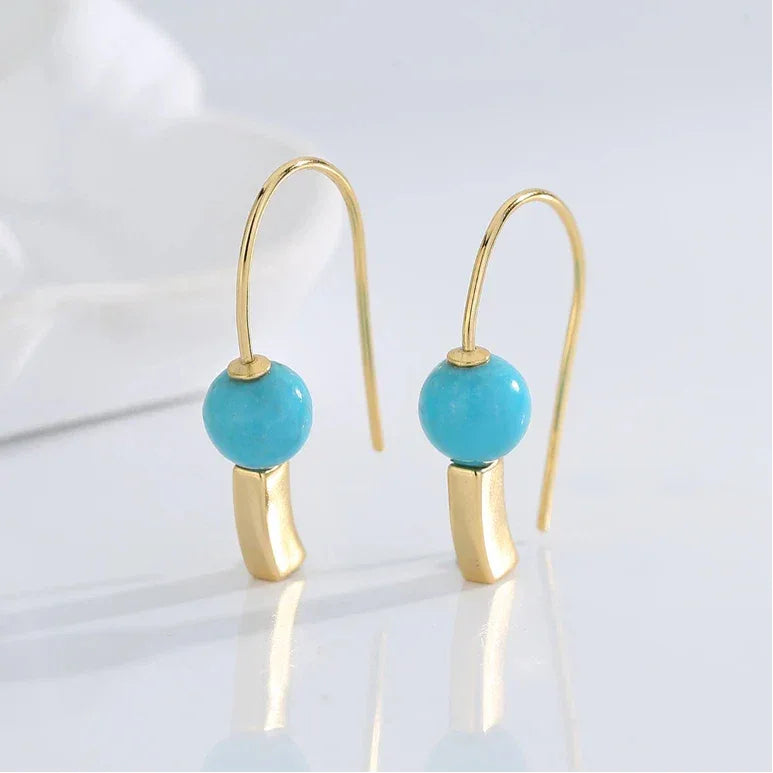 Natural Turquoise Round Bead Earrings - OOAKB