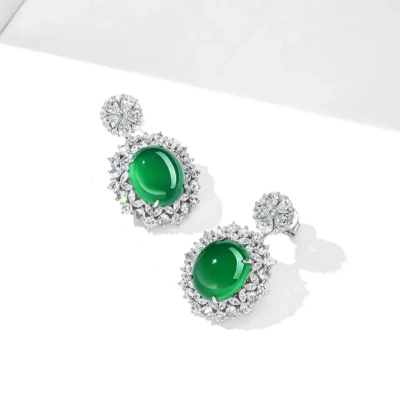 Chrysoprase Neo-Chinese Cabochon Earrings S925 Silver - OOAKB