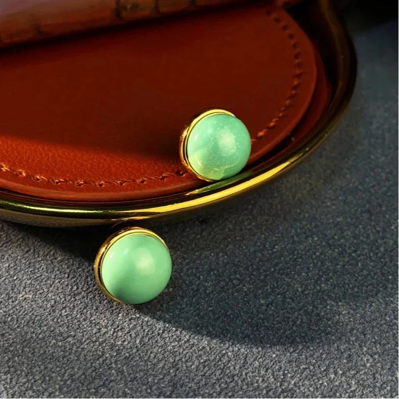 Natural Turquoise Single Bead Round Earrings - OOAKB