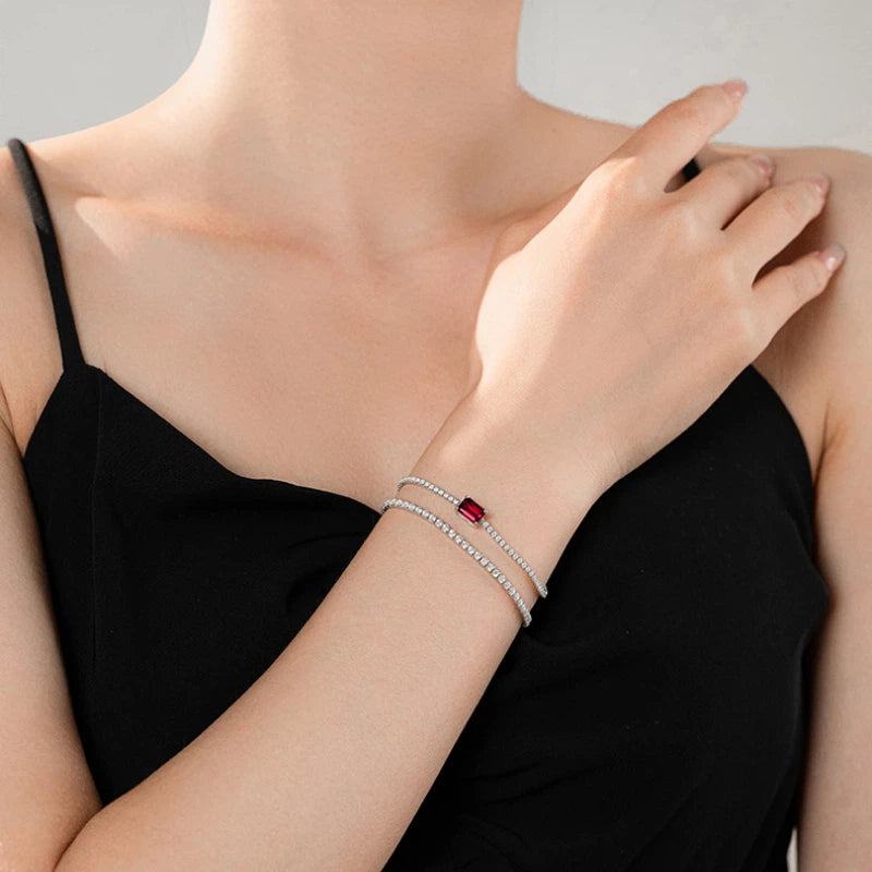 Ruby Faceted Bracelet S925 Silver Women's Style
