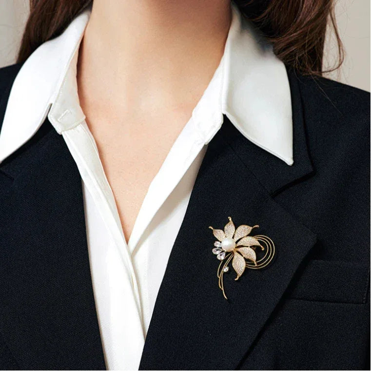 Spider Lily Pearl Brooch S925 Silver Women's Style - OOAKB