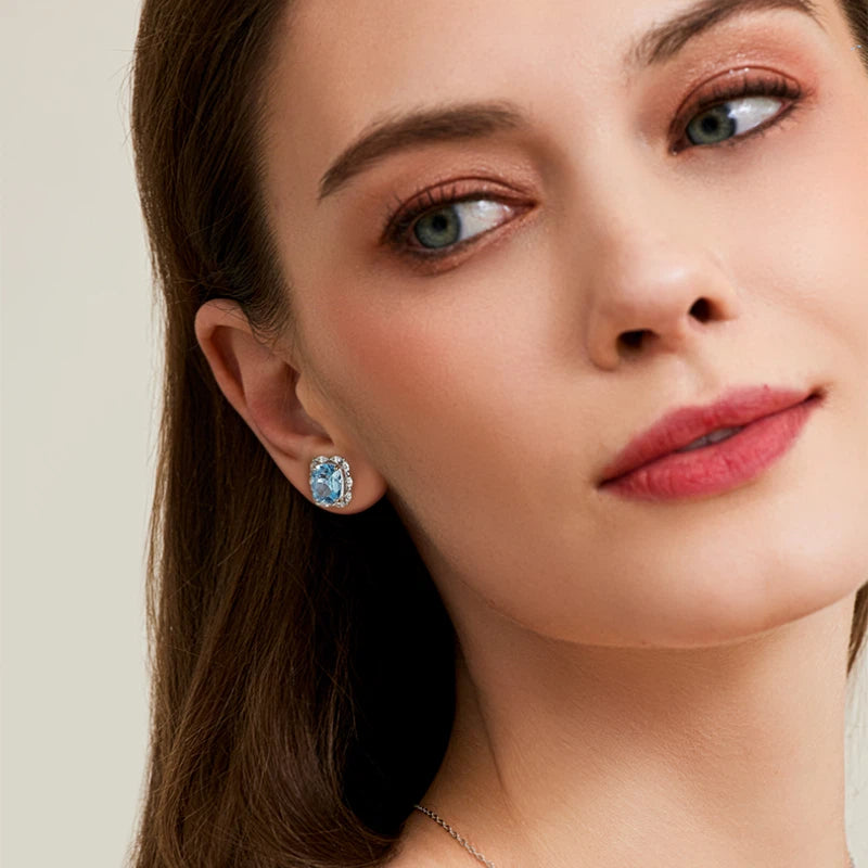 Natural Topaz Square Sugar Stud Earrings S925 Silver Women's Style