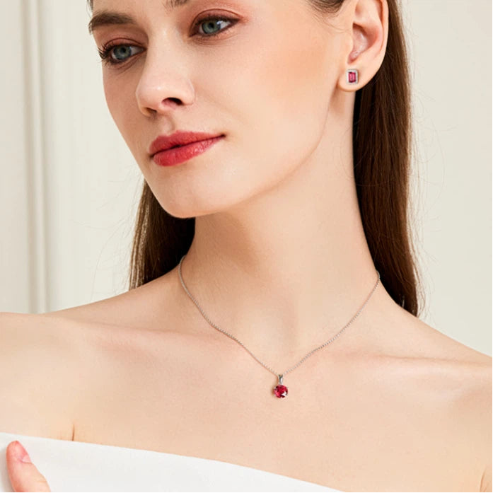 Six-Claw Pigeon Blood Ruby Necklace Women's Style S925 Silver