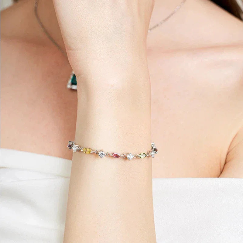 Natural Tourmaline Rainbow Bracelet Women's Style S925 Silver - OOAKB