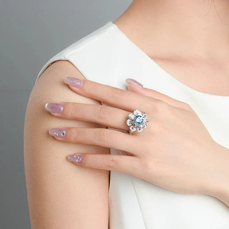 Topaz Floral Design Light Luxury Ring S925 Silver - OOAKB