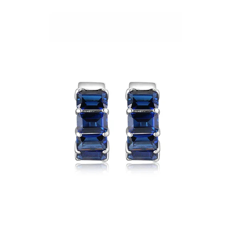 Sapphire S925 Silver Geometric Minimalist Hoop Earrings - OOAKB