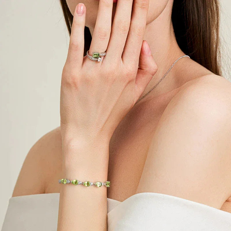 Natural Peridot S925 Silver Bracelet Women's Style - OOAKB