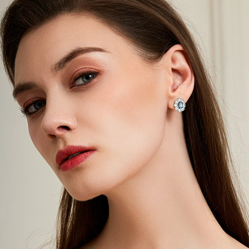 London Blue Topaz Full-Diamond Stud Earrings S925 Silver