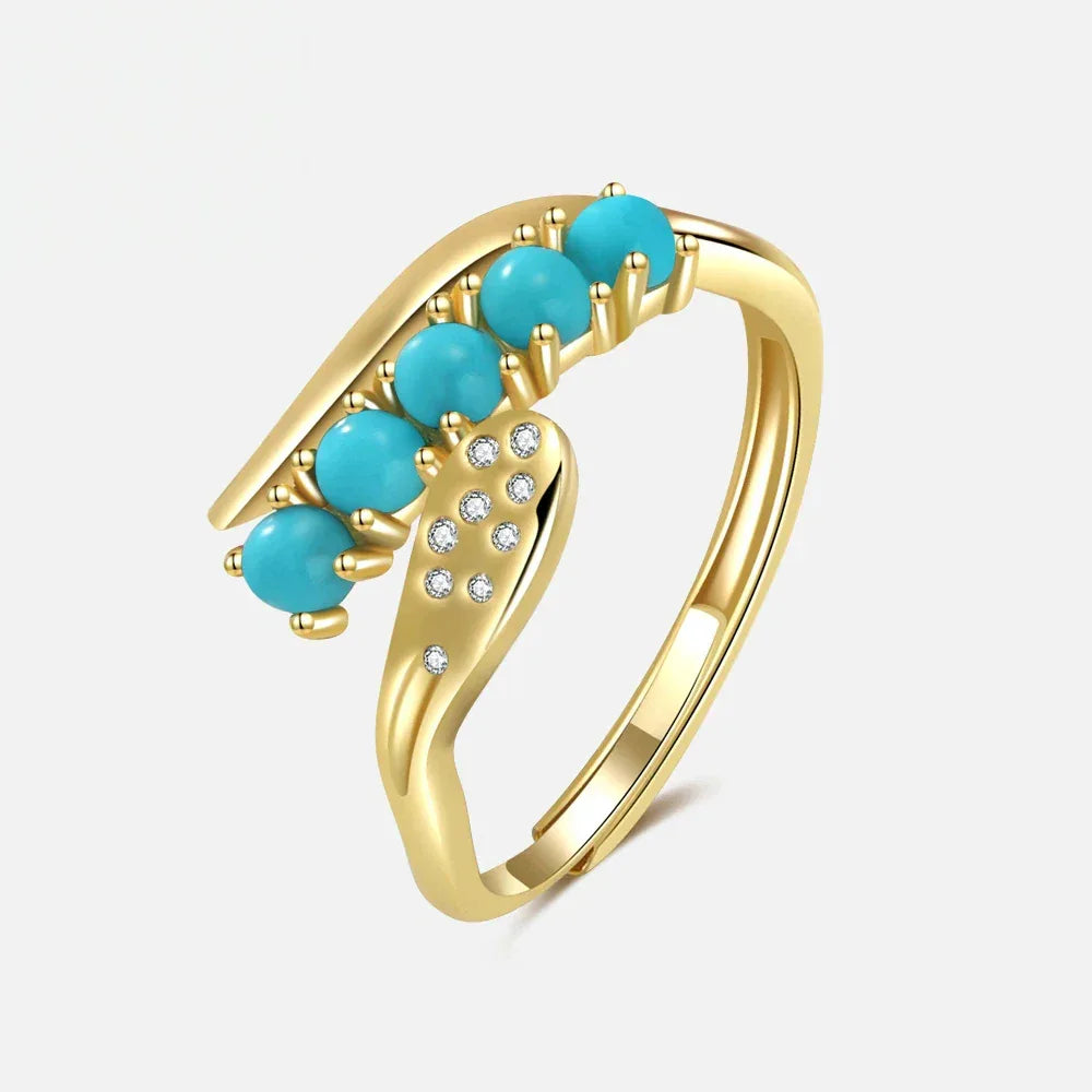 Natural Turquoise Bamboo Leaf Row Luxury Ring - OOAKB