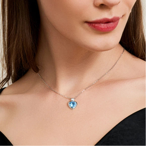 Azure Heart Topaz Heart Necklace Women's Style S925 Silver