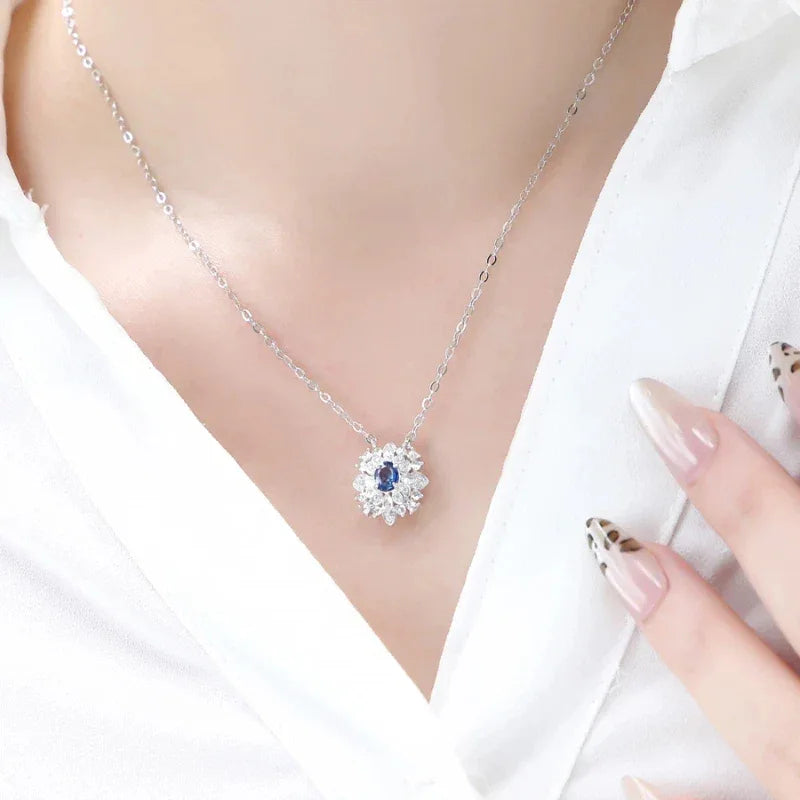 Sapphire S925 Silver Snowflake Shape Collarbone Necklace - OOAKB