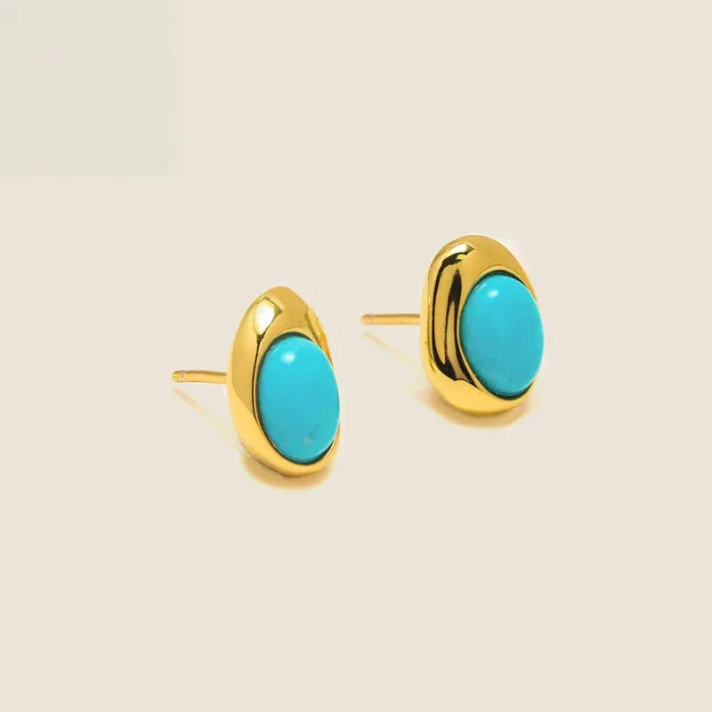 Natural Turquoise Egg-Shaped Luxury Earrings - OOAKB