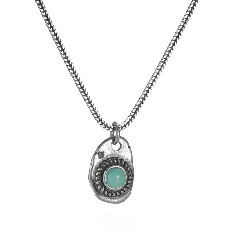 Silver Turquoise Pendant Necklace Unisex - OOAKB