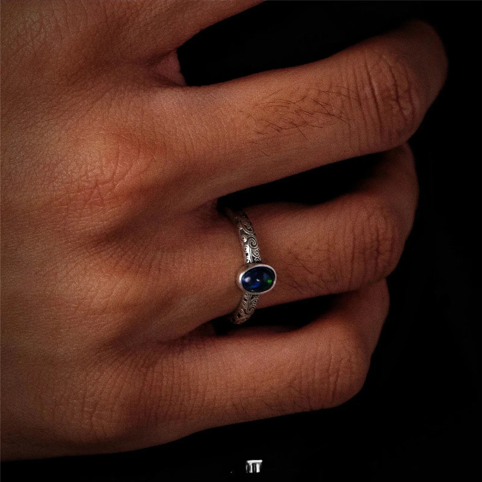 S925 Silver Black Opal Ring Unisex - OOAKB