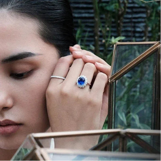 Royal Blue Sapphire S925 Silver Rhodium-Plated Diana-Style Ring - OOAKB