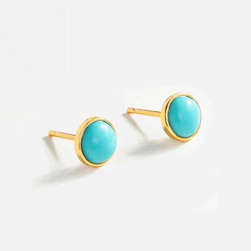 Natural Turquoise Round Earrings - OOAKB