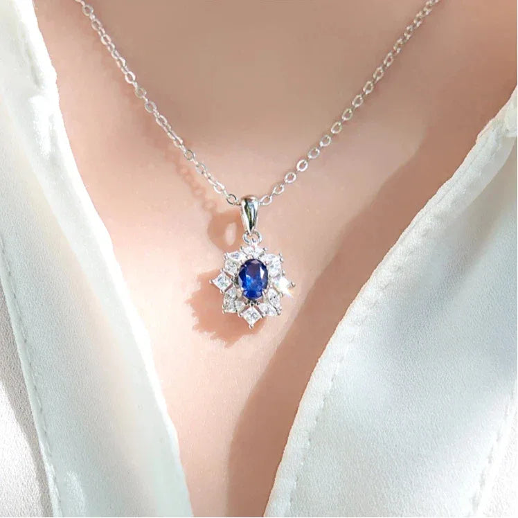 Sapphire S925 Silver Snowflake Shape Collarbone Necklace - OOAKB