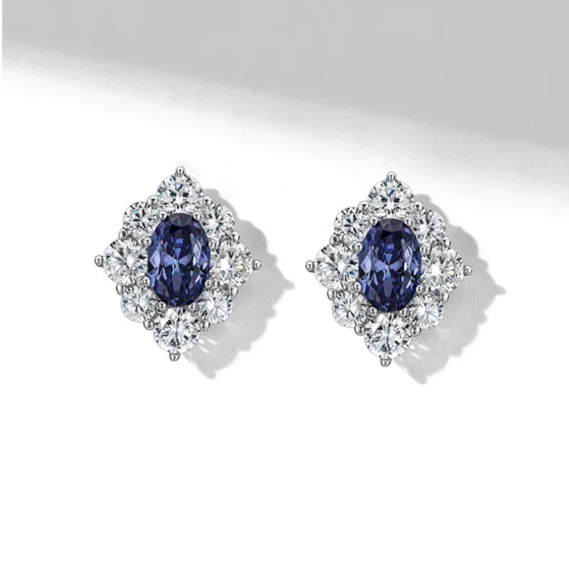 Tanzanite Diamond-Shaped Earrings S925 Silver Women's Style - OOAKB