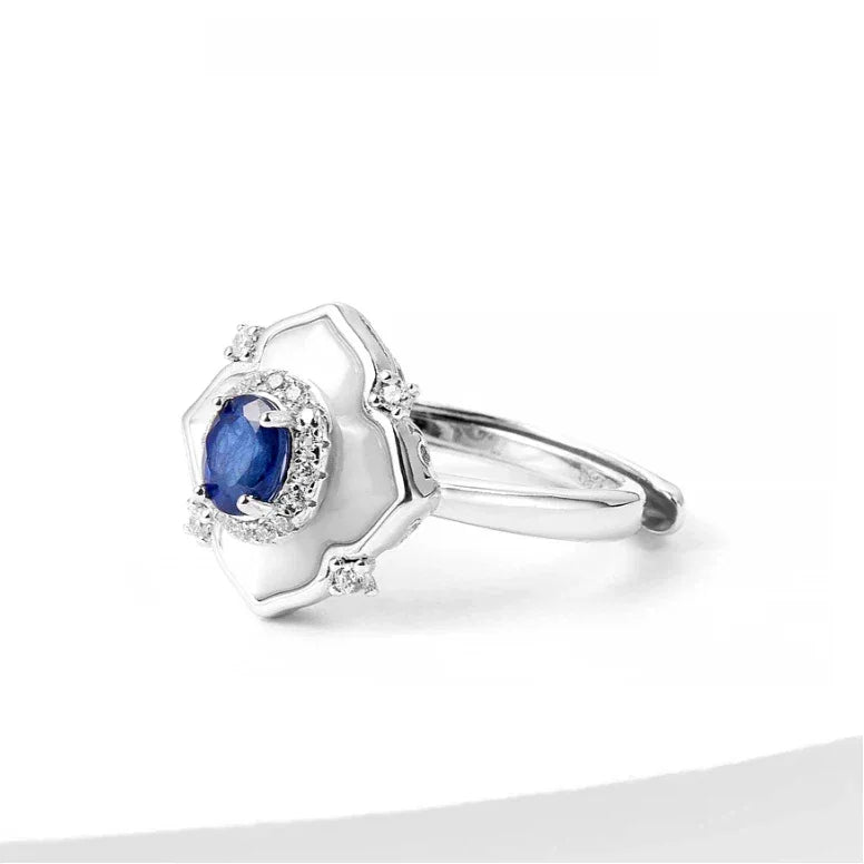 Sapphire S925 Silver Diamond Border Adjustable Ring - OOAKB