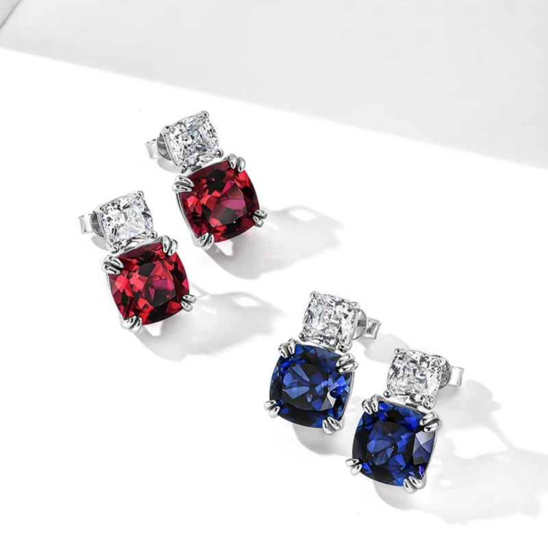 Ruby & Sapphire Lighthouse Earrings S925 Silver Women's Style