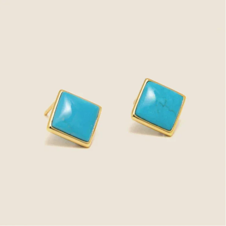 Natural American Turquoise Square Earrings - OOAKB