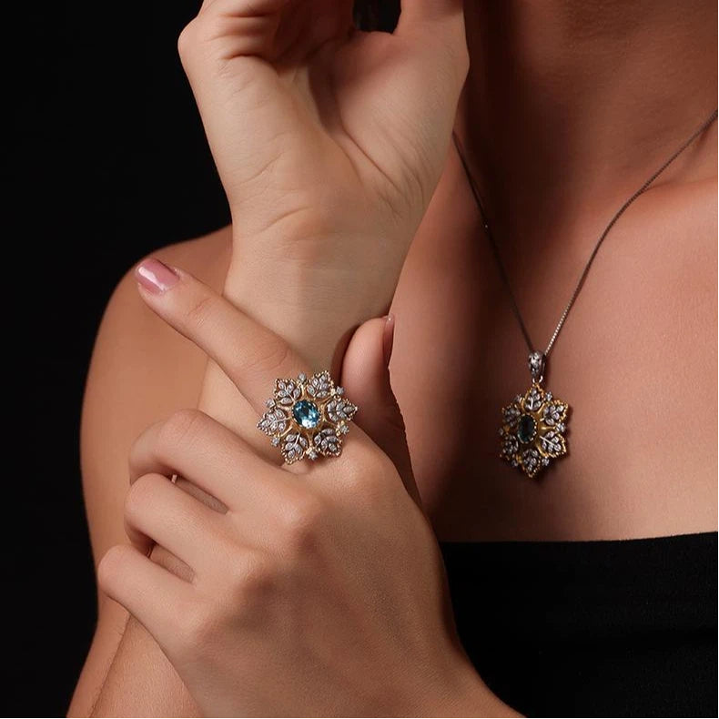 Topaz S925 Silver Snowflake Adjustable Ring