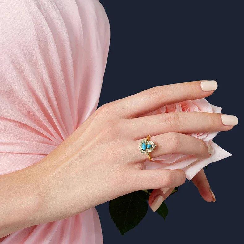 Turquoise Gourd Adjustable Ring Women's Style S925 Silver - OOAKB