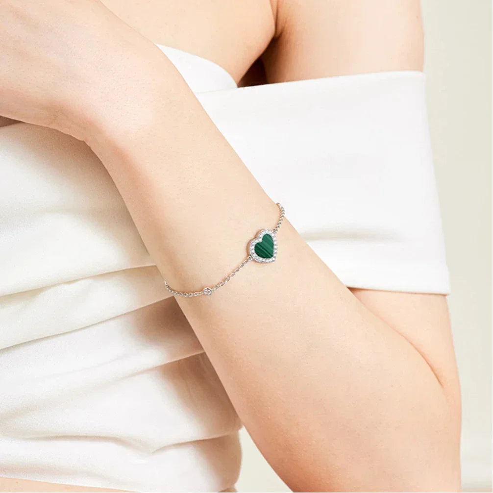 Malachite Heart Bracelet S925 Silver - OOAKB