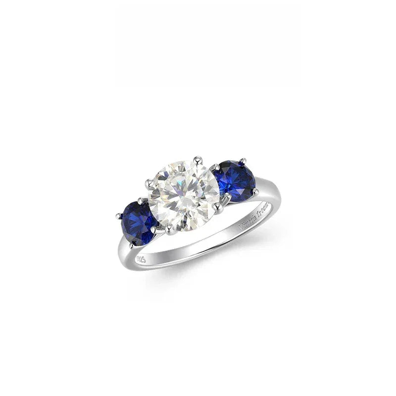 Sapphire S925 Silver Three-Stone Ring - OOAKB