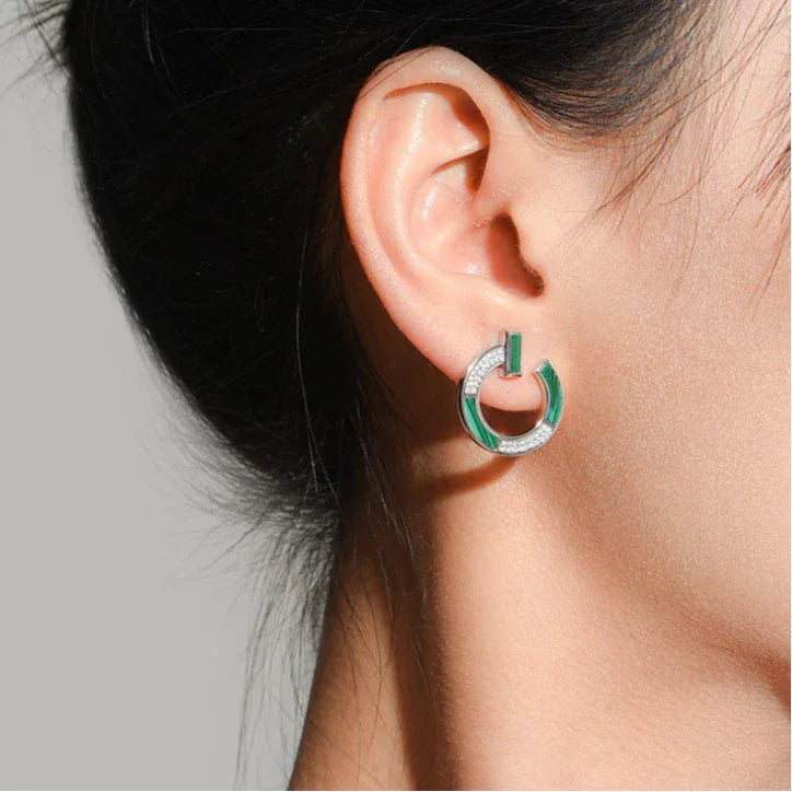 Malachite Small Round Disc Coin Earrings S925 Silver - OOAKB