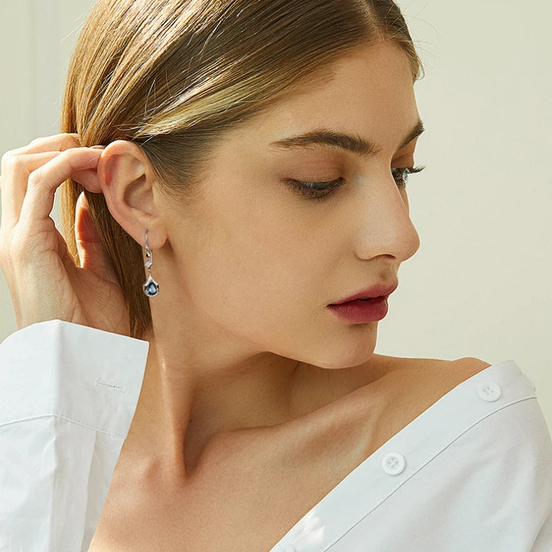 Topaz Teardrop Earrings S925 Silver Women's Style