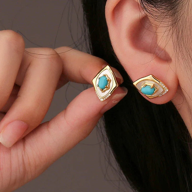 Turquoise Sleeping Beauty Mother of Pearl S925 Silver Earrings - OOAKB