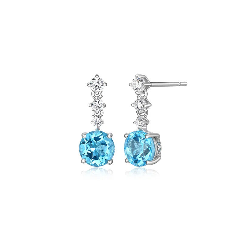 Topaz S925 Rhodium Plated Ice Blue Zircon Earrings